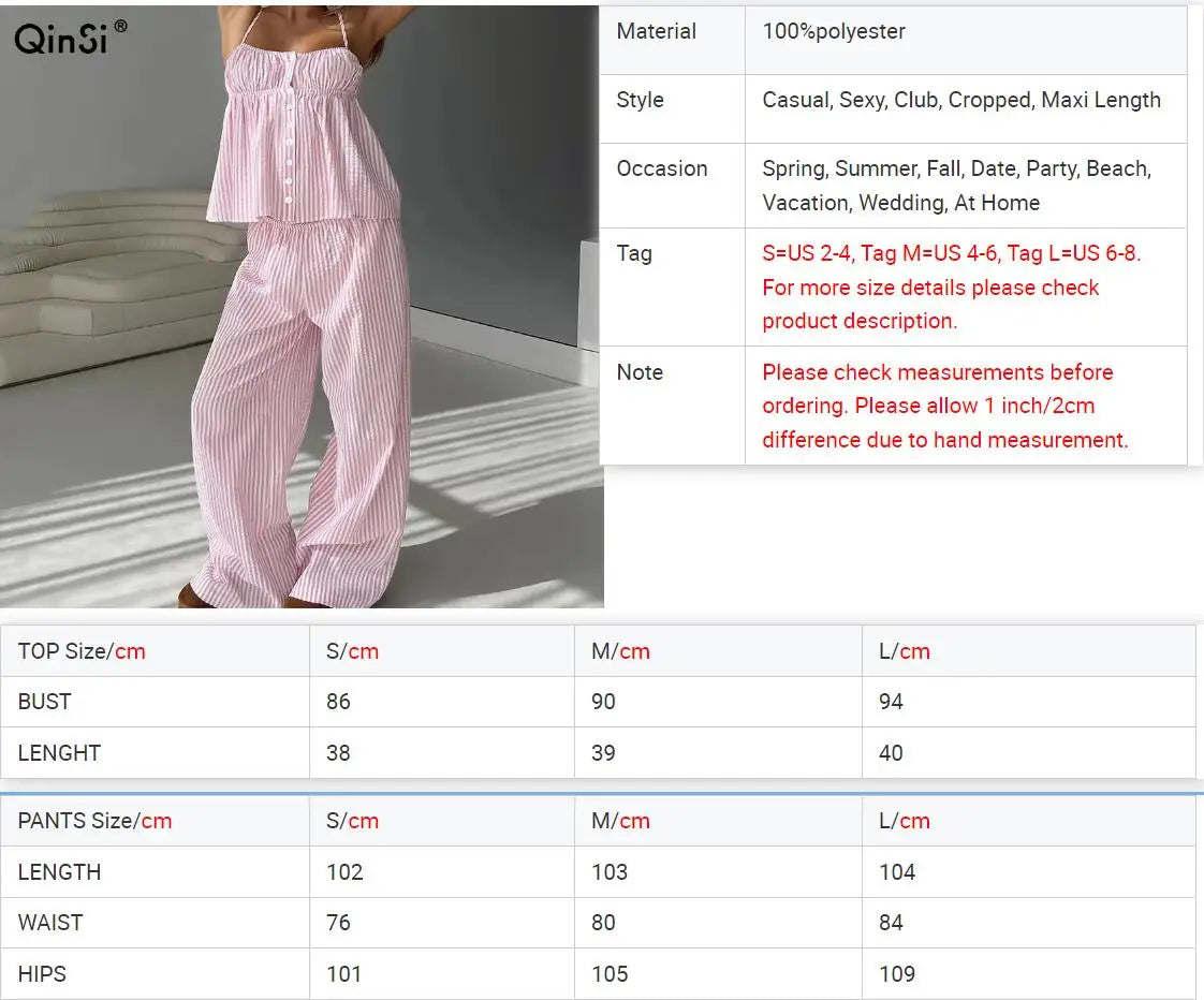 QINSI Women's Cute Sleeveless Ruffle Striped Pajamas Set