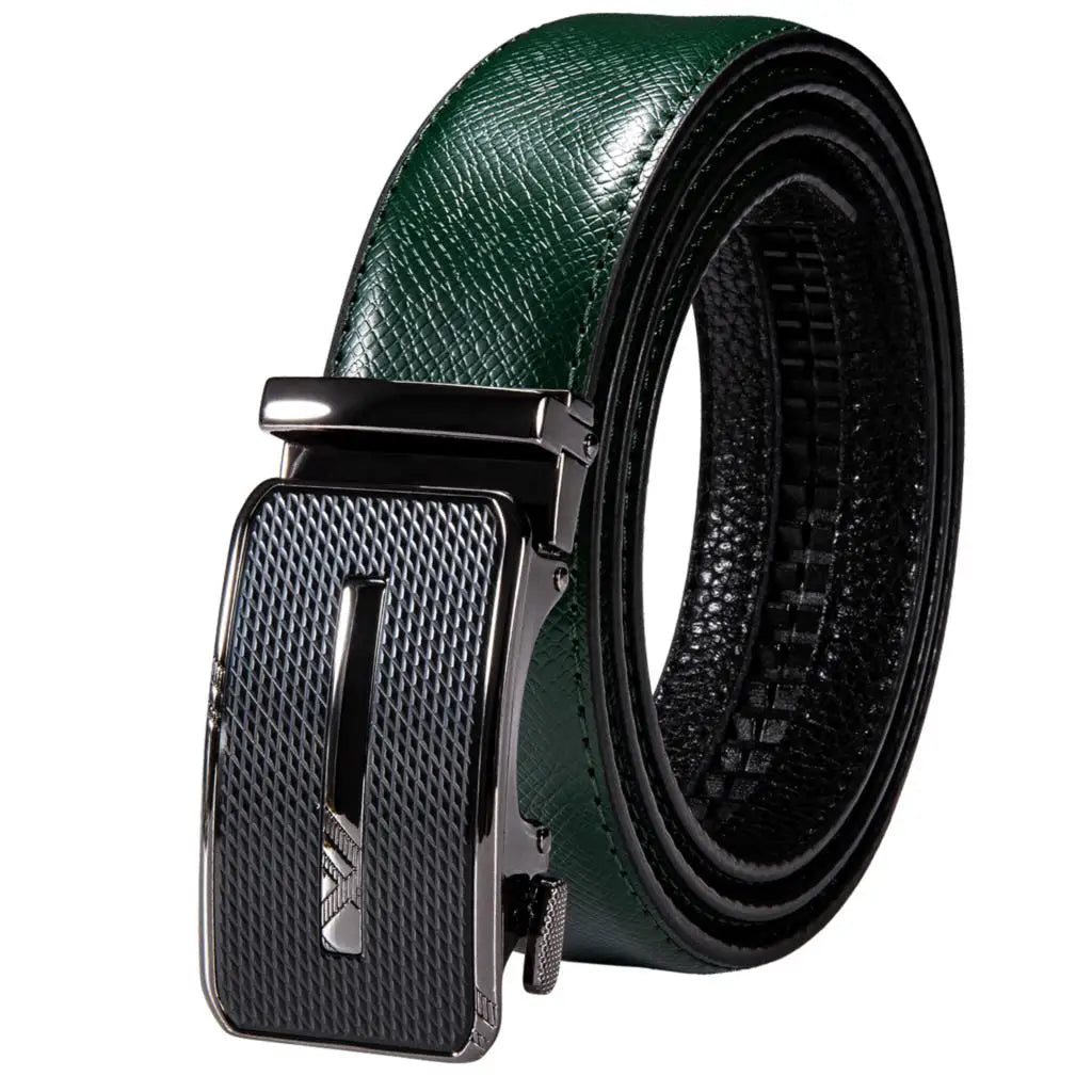 Men's Classy Blue Leather Belt, Automatic Buckle