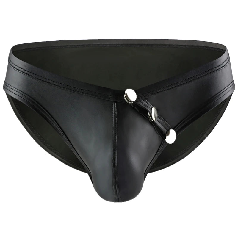 Men's Sexy Briefs Low Rise Glossy Leather Front Pockets