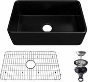 30 inch black ceramic country farmhouse sink, large ceramic undermount sink, vintage farmhouse kitchen 
