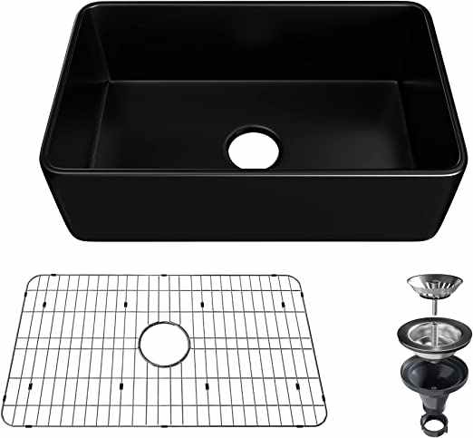 30 inch black ceramic country farmhouse sink, large ceramic undermount sink, vintage farmhouse kitchen 