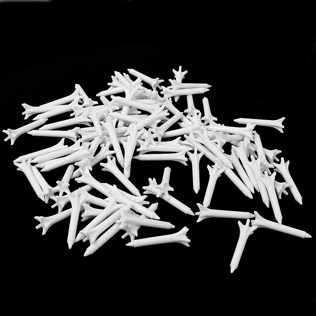 Set of 100 White Plastic Golf Tees 38mm Specialized Claw Shape
