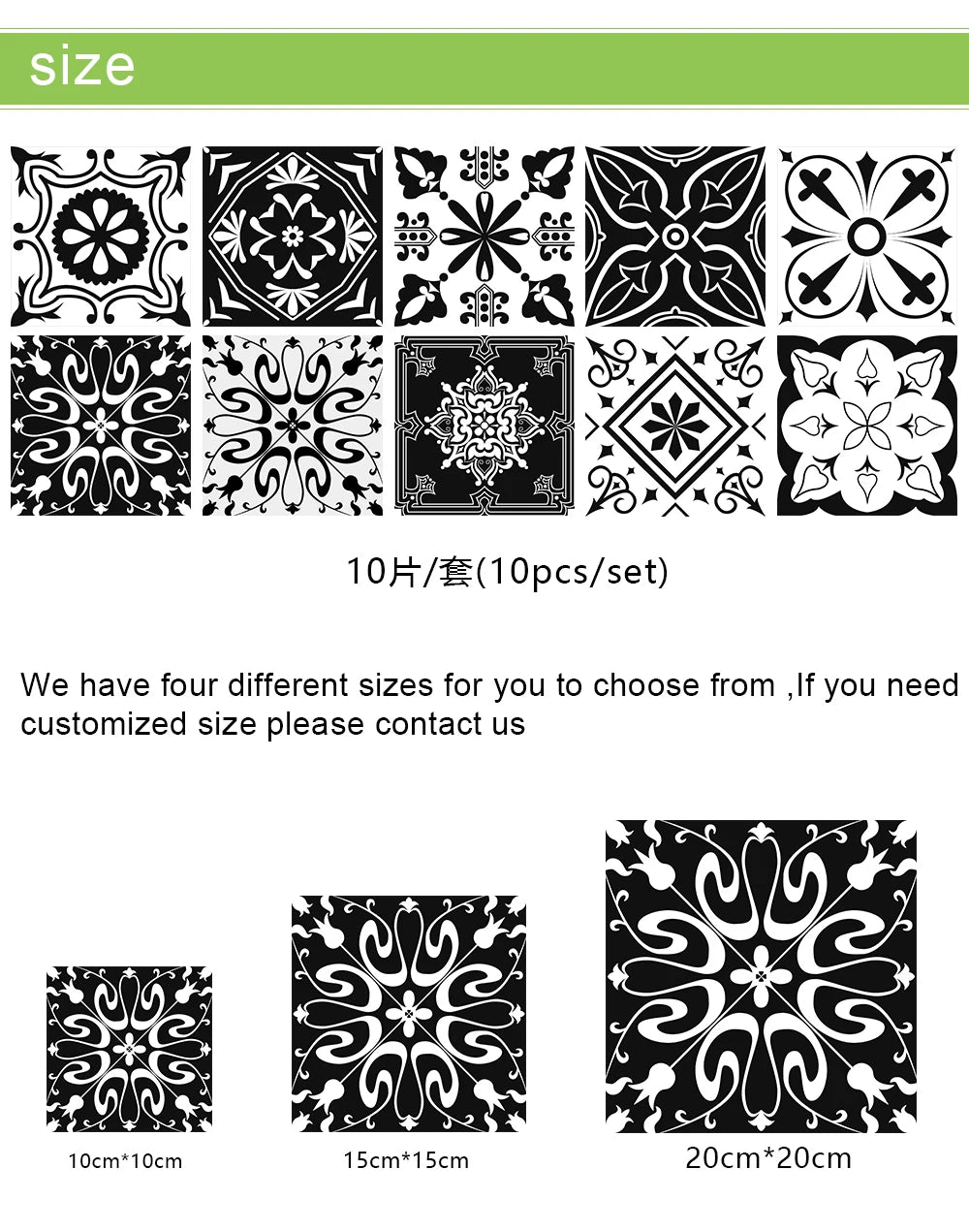 Black &amp; White Pattern Matte Surface Floor Sticker Adhesive Tile Decoration Film For Tiles /Ground in Kitchen Bathroom Non-slip