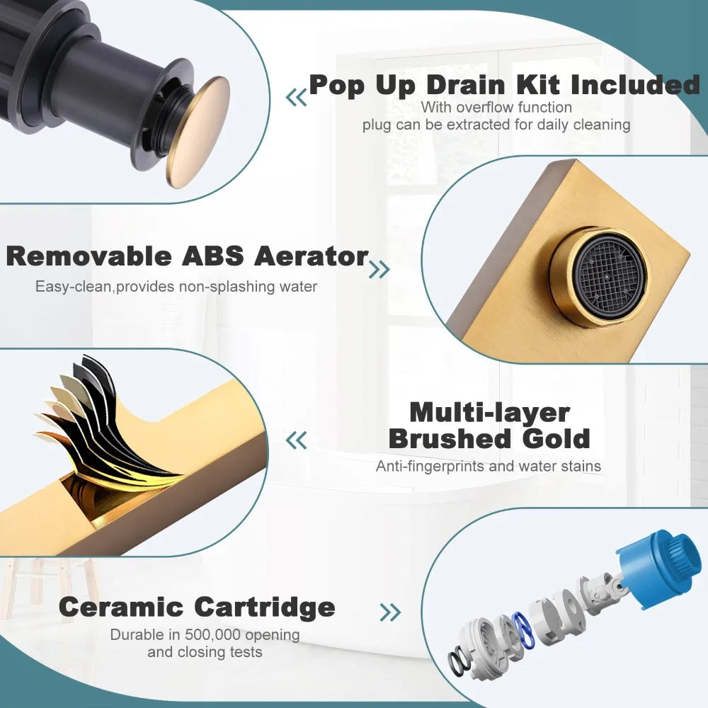 Modern Square Matte Gold Stainless Steel High-end Faucet