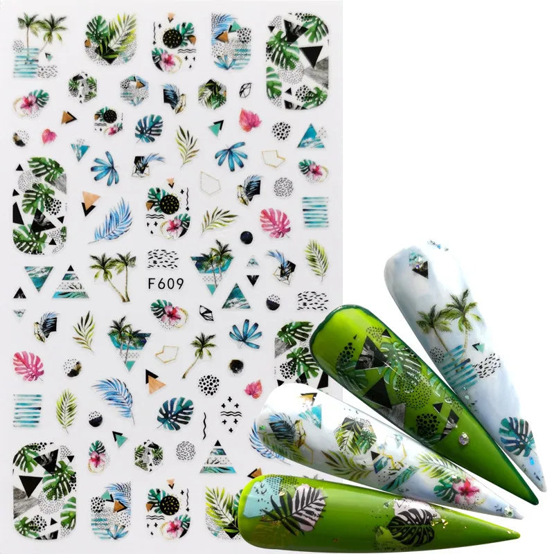 3D美甲貼紙 黑色俄羅斯字母貼紙 火烈鳥設計 黏性美甲貼片 美甲裝飾