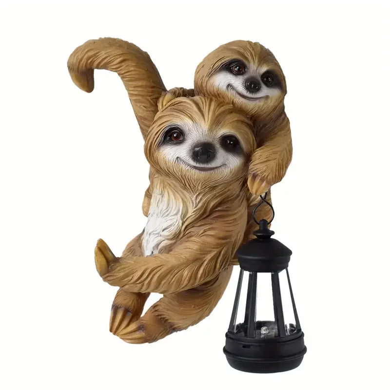 Vintage Sloth Wall Hanging Solar Chandelier - No Batteries Needed, Glass & Resin Garden Statue with Lantern - Daisan Mart