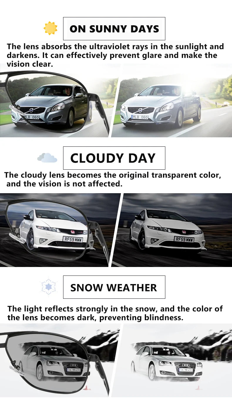 Kính Mát Vuông Cổ Điển Đổi Màu Nam Nữ Chống Chói