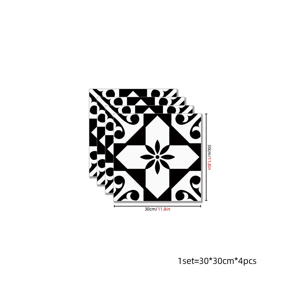Classic European Black And White Tile Floor Stickers 3D Adhesive Kitchen Corridor Decoration Wallpaper Waterproof