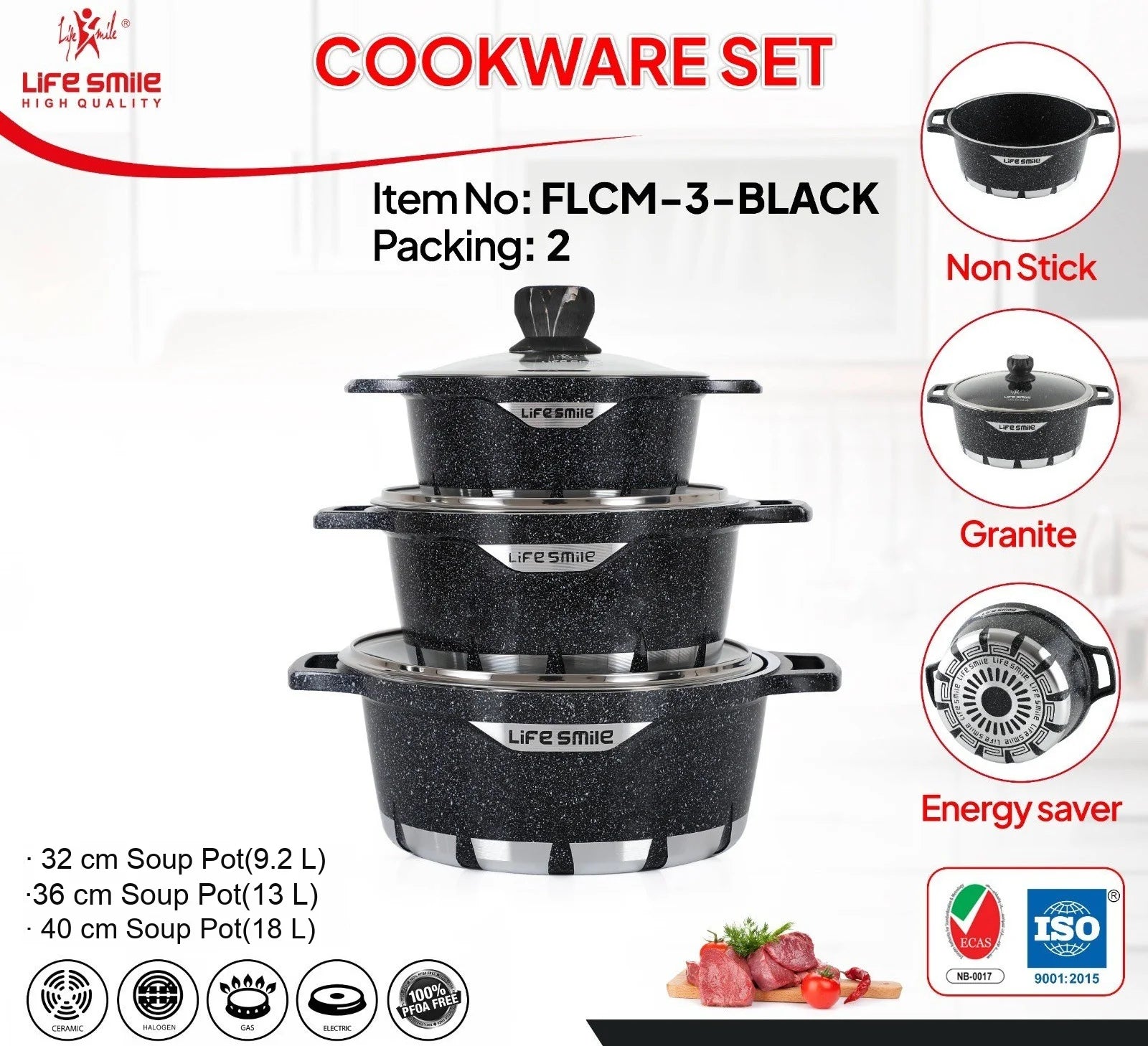 6-Piece Granite Sword Style Cast Aluminum Cookware Set