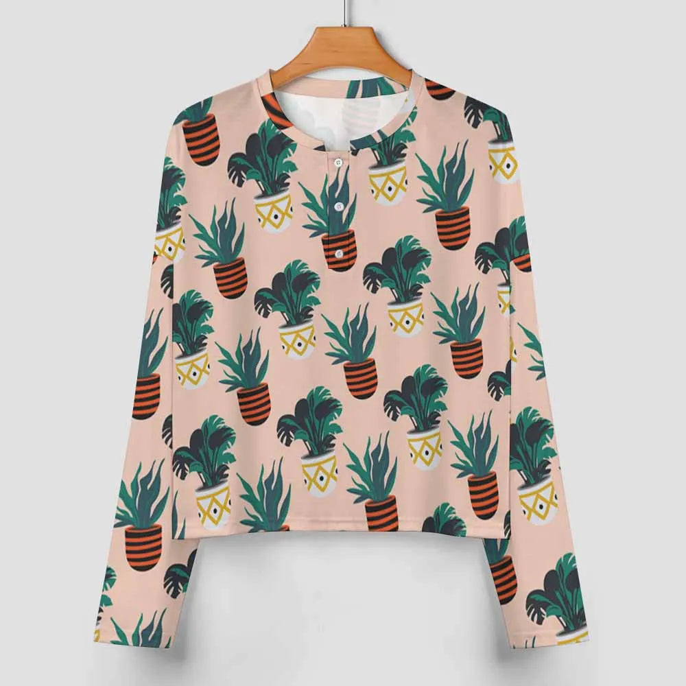 Bộ Đồ Ngủ Nữ 2 Món: Áo Dài Tay, Quần Ngắn V Neck