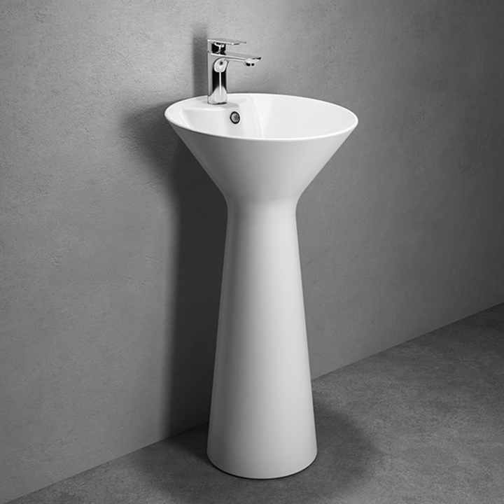 Modern European style one-piece ceramic stone sink, simple pedestal sink for home, hotel, bathroom, drain