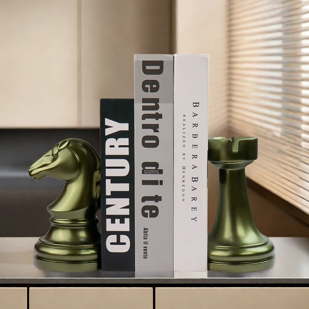 Shaped Resin Bookends Chess Knight & Rook Figurines for Home & Shelf Display - Daisan Mart