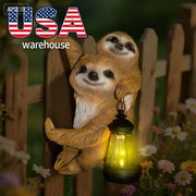 Vintage Sloth Wall Hanging Solar Chandelier - No Batteries Needed, Glass & Resin Garden Statue with Lantern - Daisan Mart