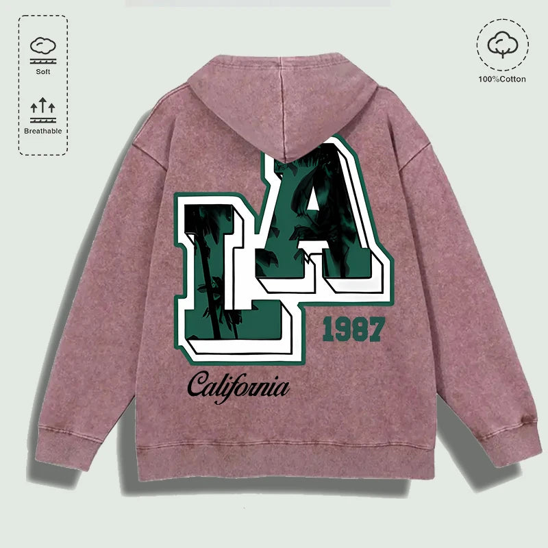 Áo Hoodie Cotton Họa Tiết Cây Cọ LA 1987, Đa Sắc Màu - Daisan Mart