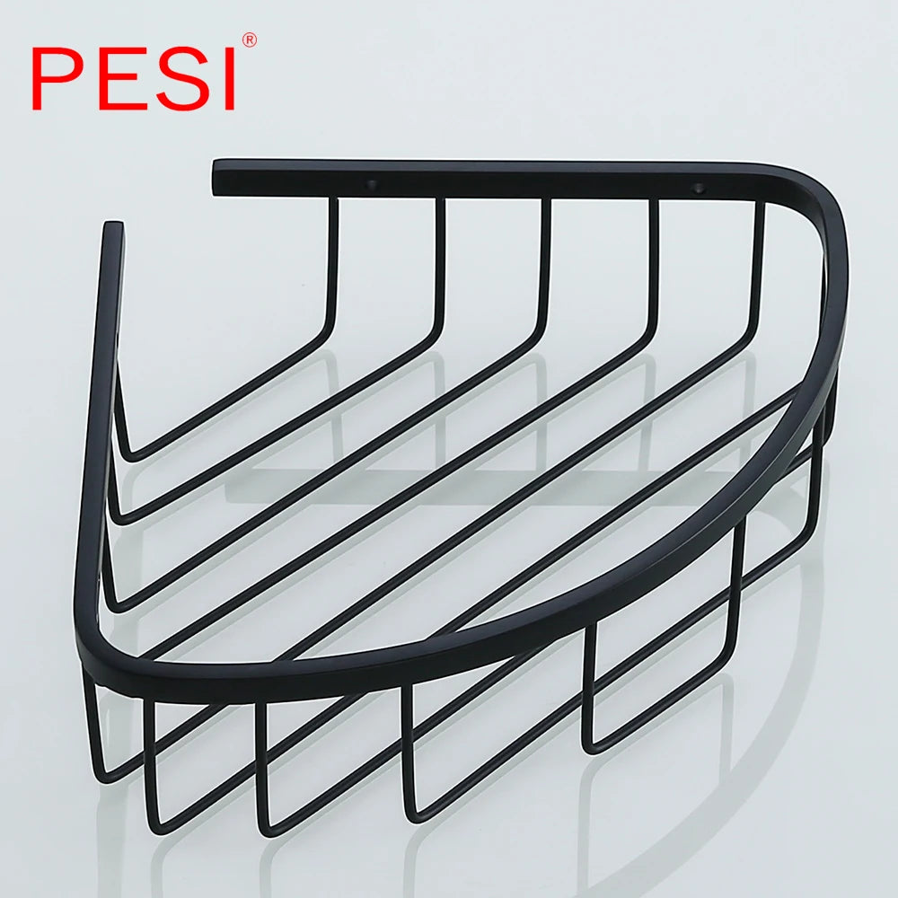 Bathroom Shelf Black Stainless Steel Single Bathroom Shelves Shower Storage Rack Wall Mounted Corner Basket Shampoo Shelf. - Daisan Mart