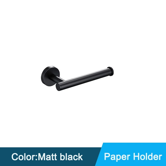 Black Wall-mounted Black Stainless Steel Towel Rack Set Towel Bar Toilet Paper Holder Robe Towel Hooks Bathroom  Accessories Kit - Daisan Mart