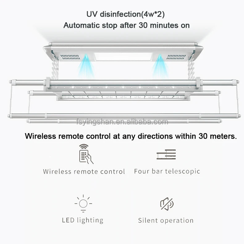 Smart Electronic Folding Balcony Dryer Rack Automatic Laundry Clothes Hangers Machine Silver Aluminum Foldable Cloth Dryer
