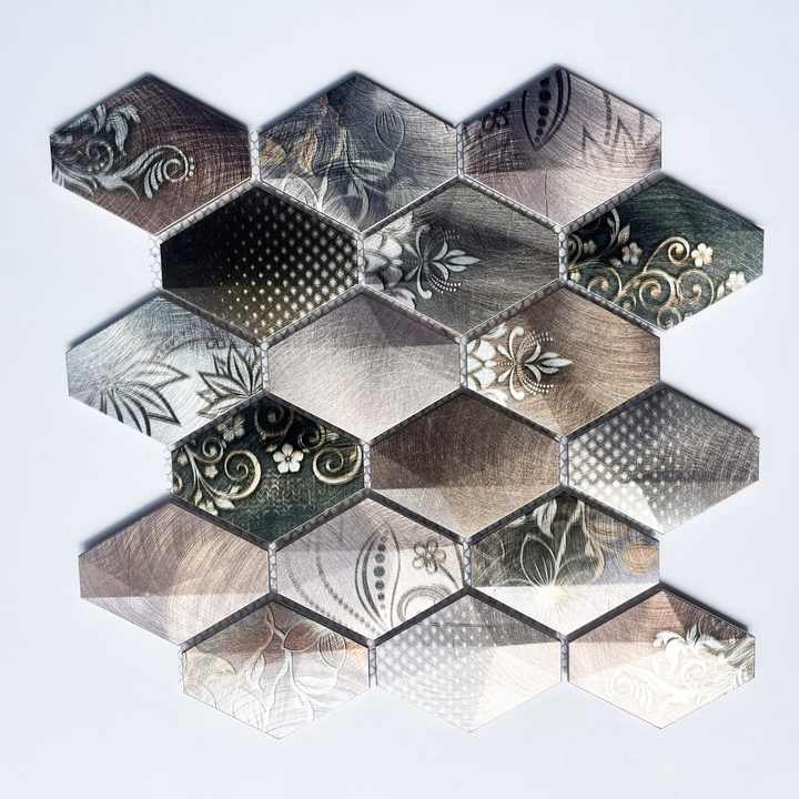 3D long hexagon metal mosaic tile modern design custom brown color for interior bathroom wall decoration 