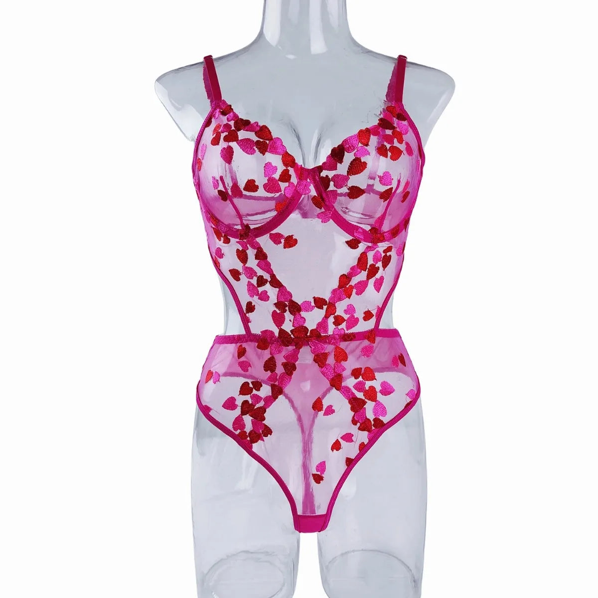 New Spring New One-Piece Embroidery Love Lace Sexy Underwear Suit Women Lace Mesh Bra Set - Daisan Mart