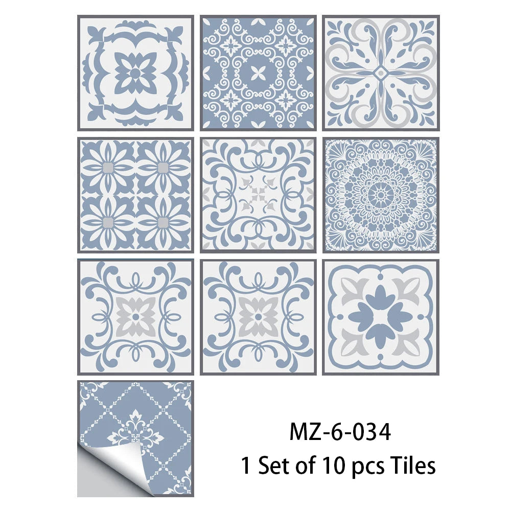 10pcs Blue &amp; Gray Matte Surface Wall Sticker Film For Tiles /Ground in Kitchen Backsplash Floor PVC Art Wallpaper Peel &amp; Stick