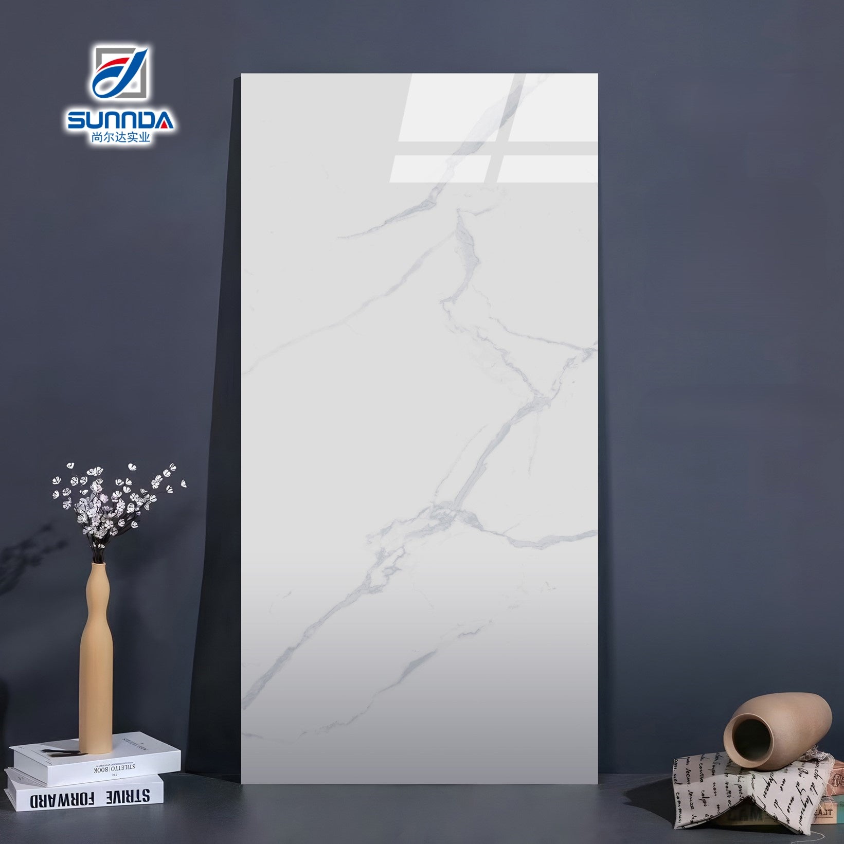 Gạch men lát tường và sàn nhà bếp/phòng tắm vân đá cẩm thạch Calacatta bóng mượt 600x1200mm
