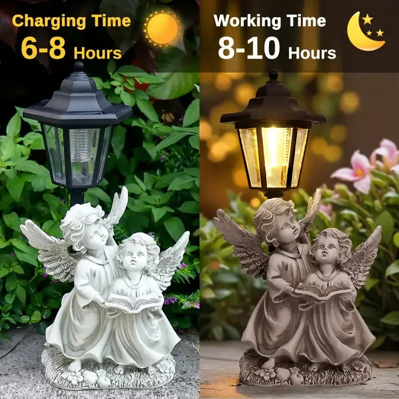 Angel-Themed Resin Decor Solar-Powered Lantern Statue Fairy Style Garden & Outdoor Christmas Display with Animal Ornaments Model - Daisan Mart
