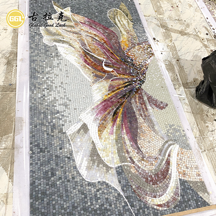 Handmade wall mosaic with 4mm glass tiles