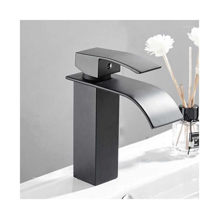 Electroplated Stainless Steel Waterfall Sink Faucet For Hotel Bathroom Wholesale Square Faucet 