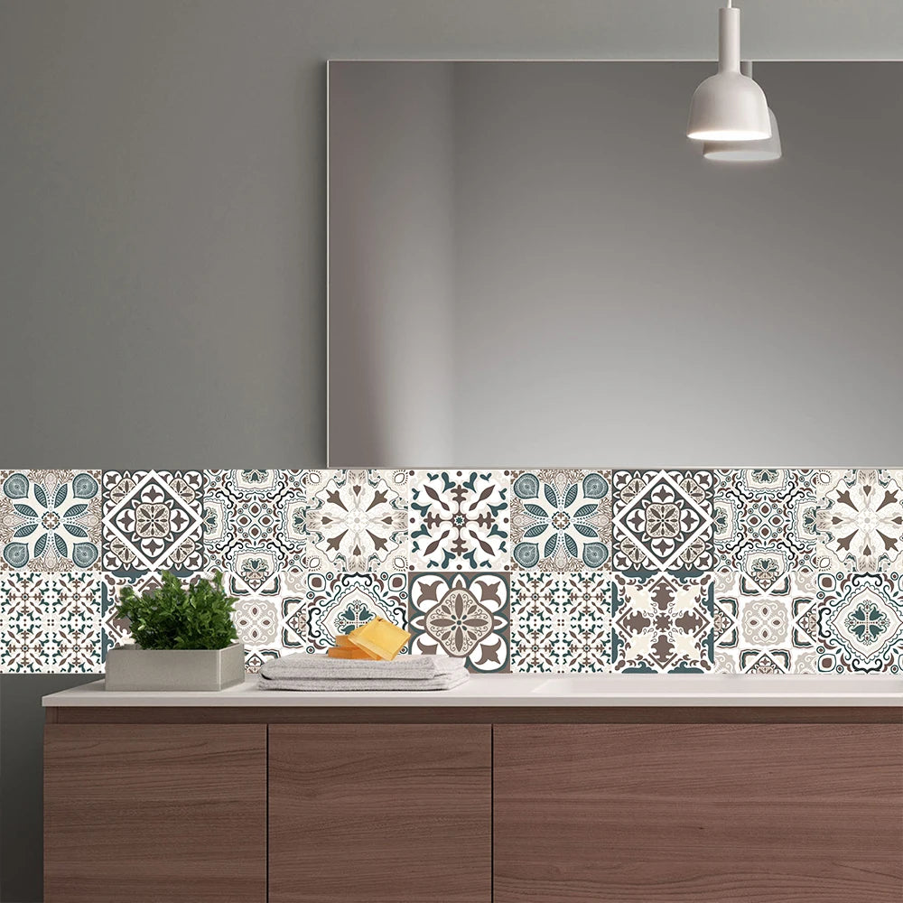 10pcs Blue &amp; Gray Matte Surface Wall Sticker Film For Tiles /Ground in Kitchen Backsplash Floor PVC Art Wallpaper Peel &amp; Stick