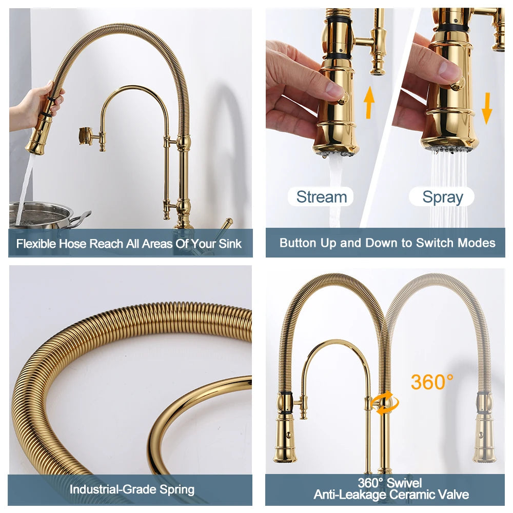 Vòi Chậu Bếp Cao Cấp Titan Vàng Với Đầu Xịt