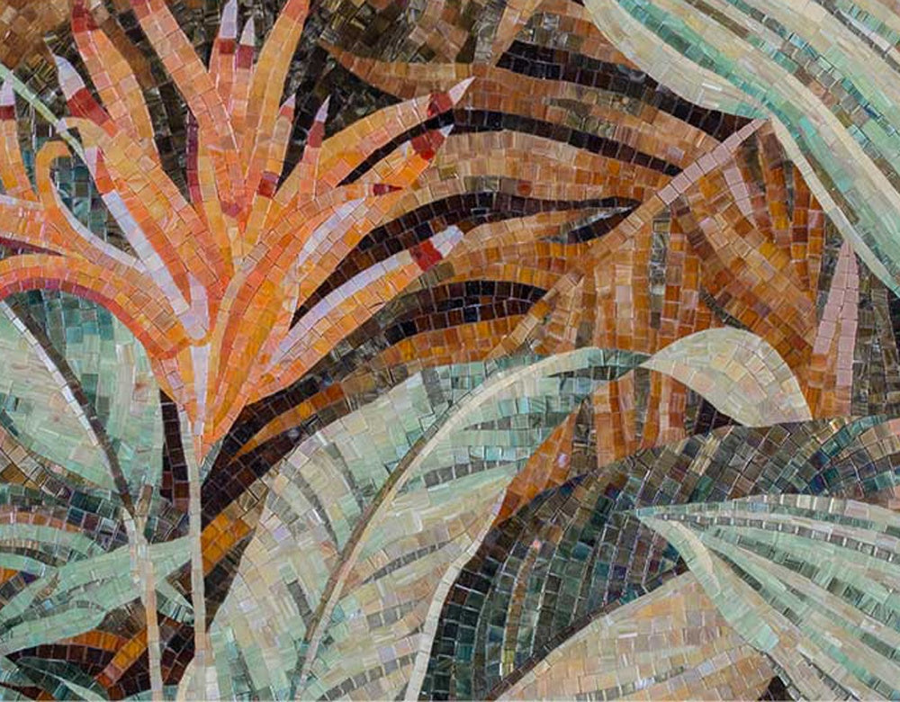 Chinese custom living room interior decoration flower pattern glass mosaic painting