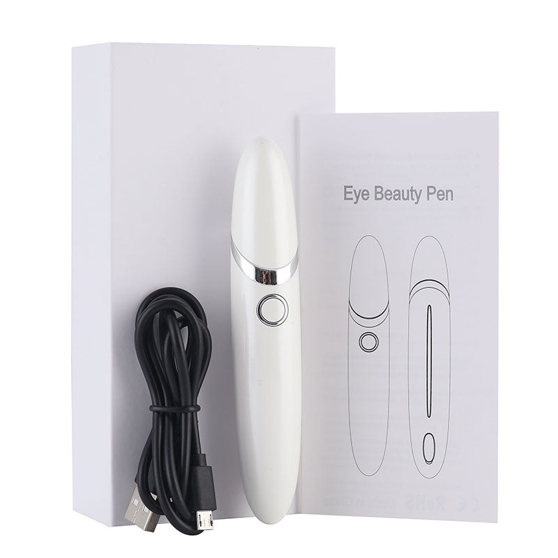 Portable rechargeable electric beauty eye massager pen, high frequency vibration, hot compress 