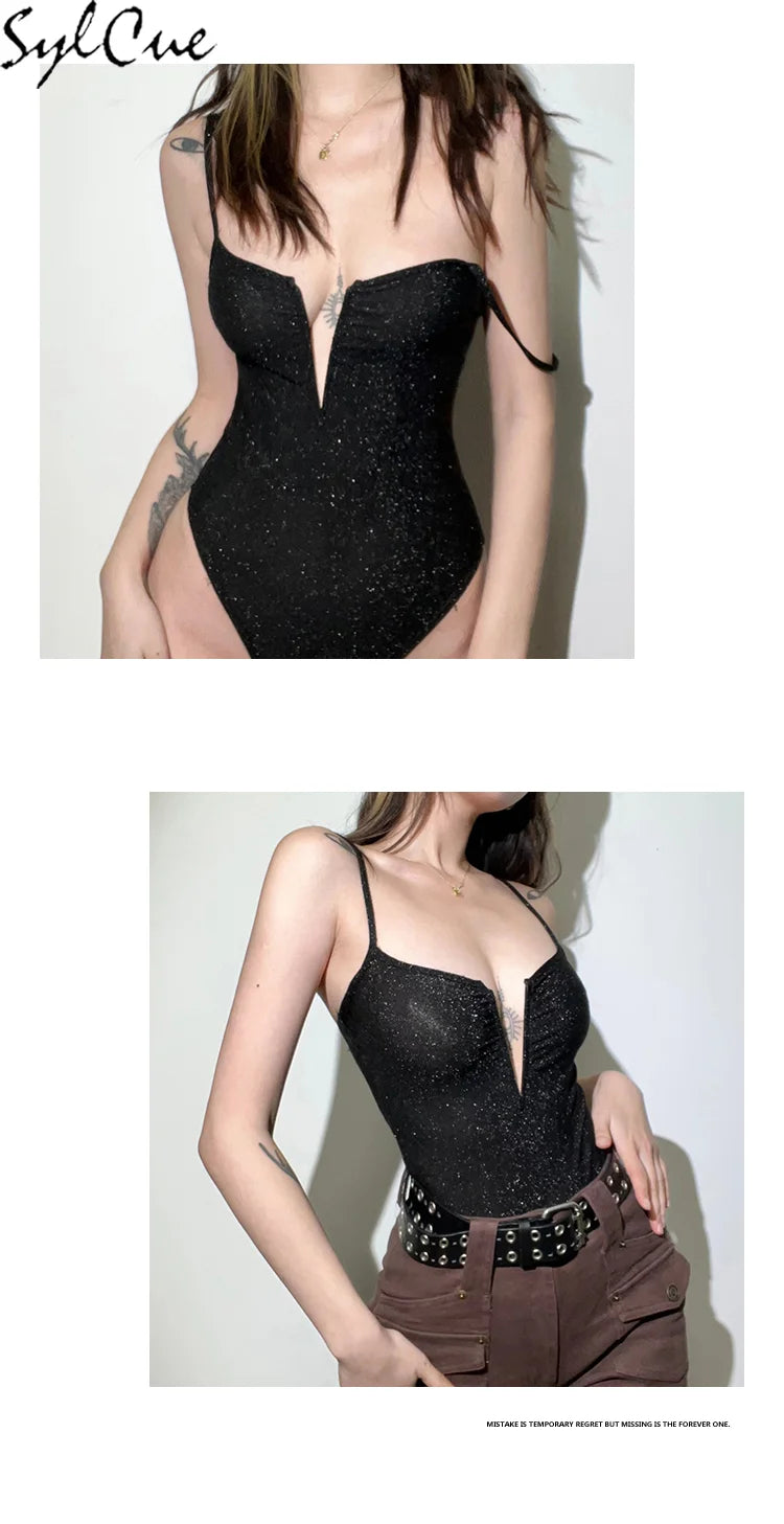 Sylcue 性感火辣美麗夜店純色裝飾時尚百搭魅力成熟女性連身衣