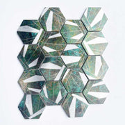 Modern style green hexagon mosaic tiles for kitchen, living room, bathroom, interior wall decoration, graphic design solution available 
