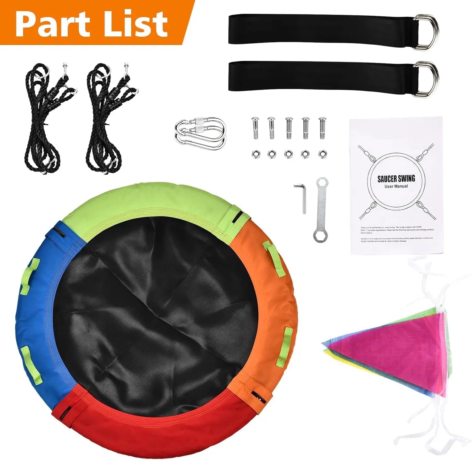 Zoshine 40inch Outdoor Tree Swing Kit Adjustable Hanging Rope Straps 40inch Saucer Swing Center Swivel Spinner for Kids School - Daisan Mart