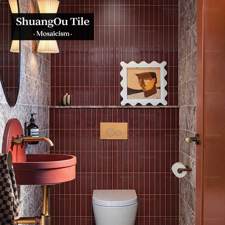 Cora Red ceramic mosaic tiles for hotel bathroom, shower wall, coffee bar, restaurant, shopping mall, kitchen backsplash, porcelain mosaic tiles 