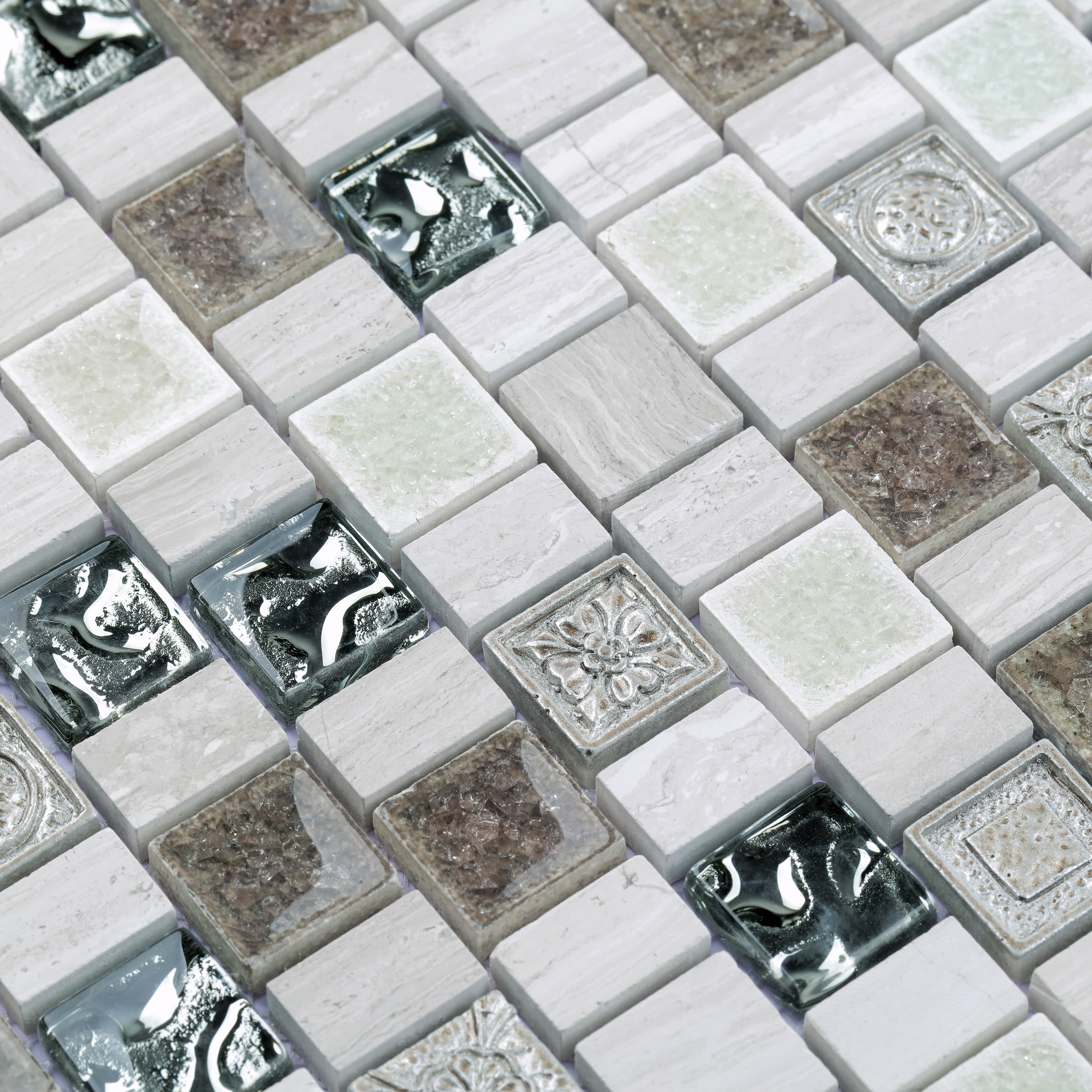 Popular 15/23x23x8mm polished crystal glass &amp; resin mosaic tiles 