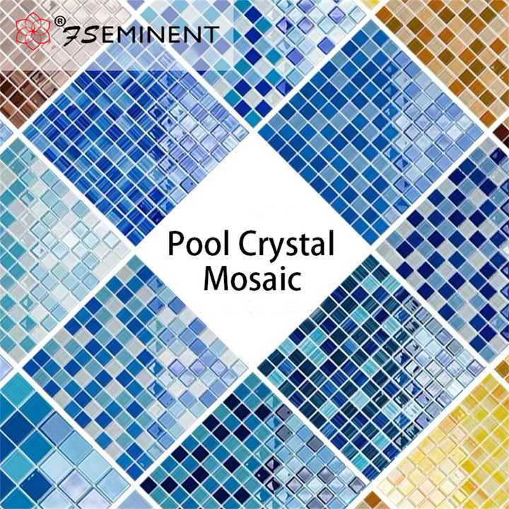 Glass mosaic tiles used for swimming pool wall cladding, swimming pool wall cladding, hotel club swimming pool cladding 