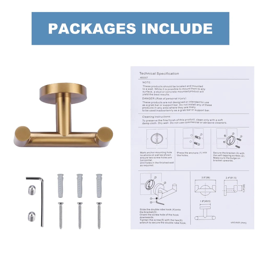 Metal Bathroom Double Towel Hook, Stainless Steel Bathroom Creative Golden Wall Hook, Door Hanging Clothes Hook - Daisan Mart
