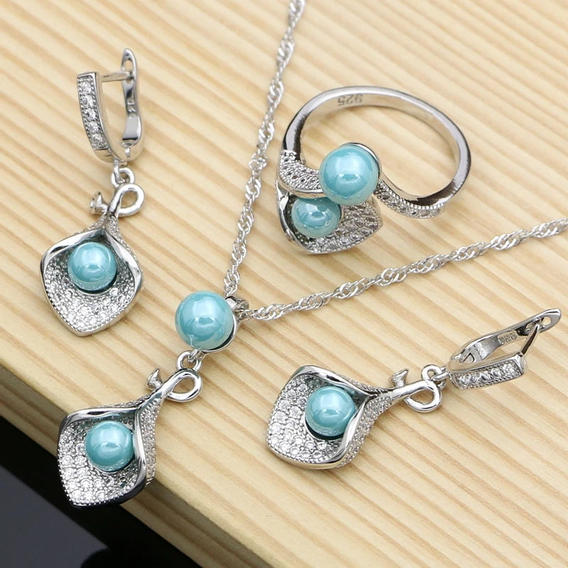 Elegant 925 Silver Pearl Wedding Jewelry Set