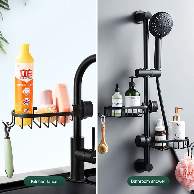 Bathroom Shelves Shower Rack Aluminum Basket For Shampoo Soap Bathroom Storage Adjustable Kitchen Faucet Sink Rag Holders - Daisan Mart