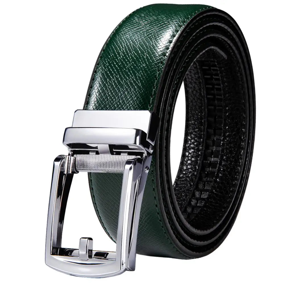 Men's Classy Blue Leather Belt, Automatic Buckle