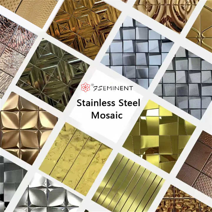 Good quality stainless steel mosaic square background decoration panels, modern style, 3D metal wall tiles 