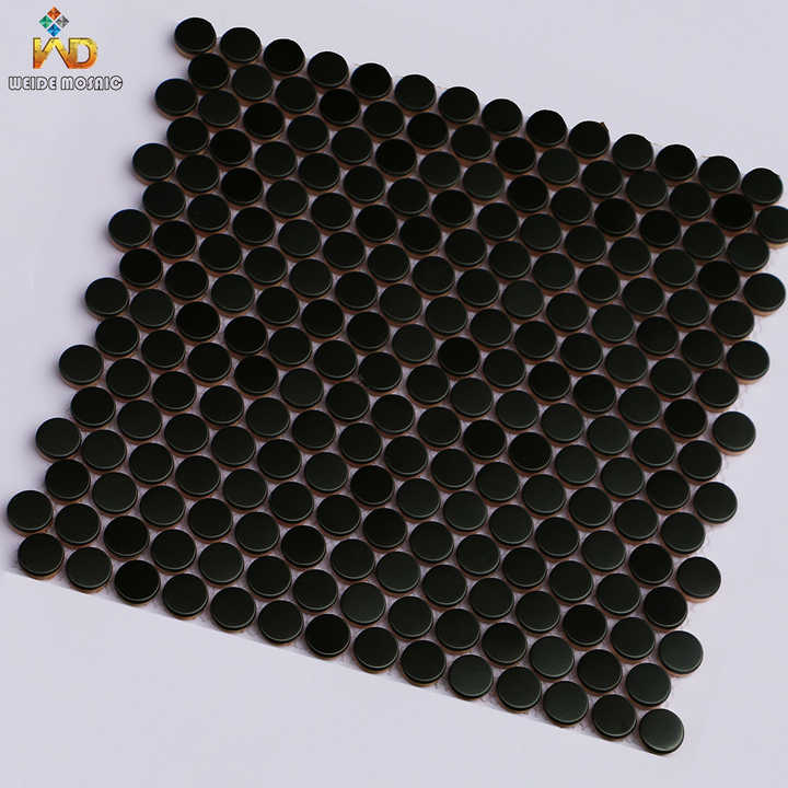 Round Metal Mosaic Tiles Black Stainless Steel Coin Decoration