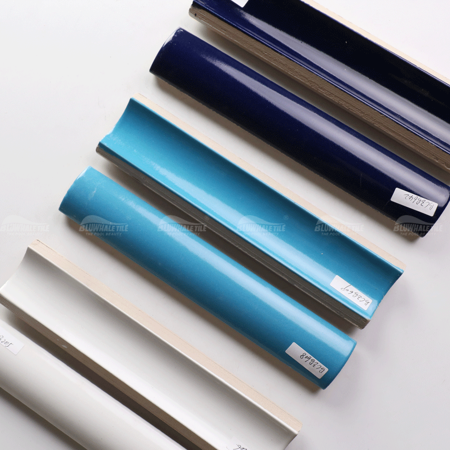 Standard Fina Enameled Pool Edge Corner Tile Sample 115x240mm 