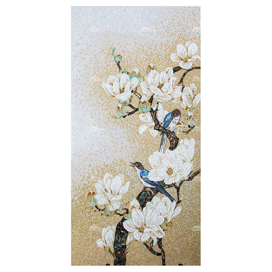 Cheap custom flower decorative handmade art painting supplier glass bird pattern wall puzzle 