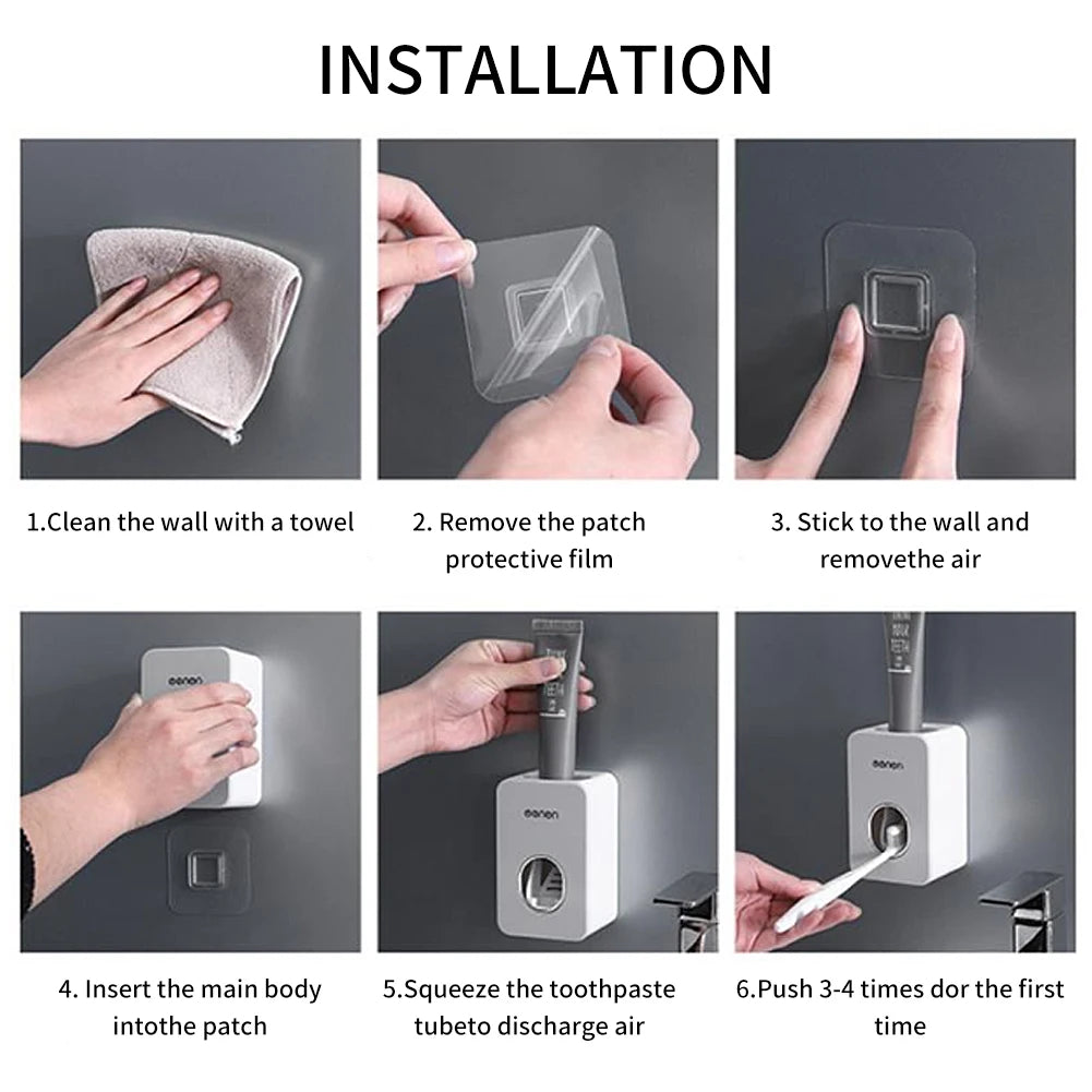 Automatic Toothpaste Dispenser Dust-proof Toothbrush Holder Wall Mount Stand Bathroom Accessories Set Squeezer
