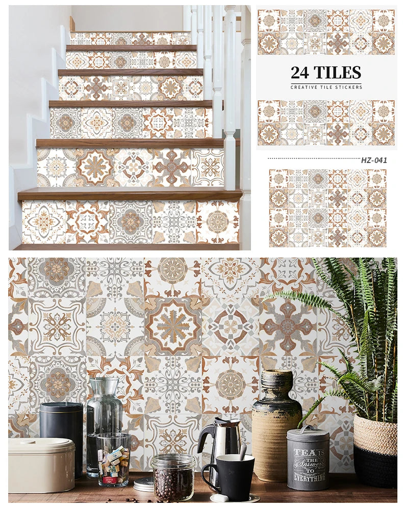 24pcs Retro Gray Kitchen Tile Sticker Wall Waterproof Self Adhesive Wallpaper PVC Furniture Cabinet Surface DIY Decorative Decal