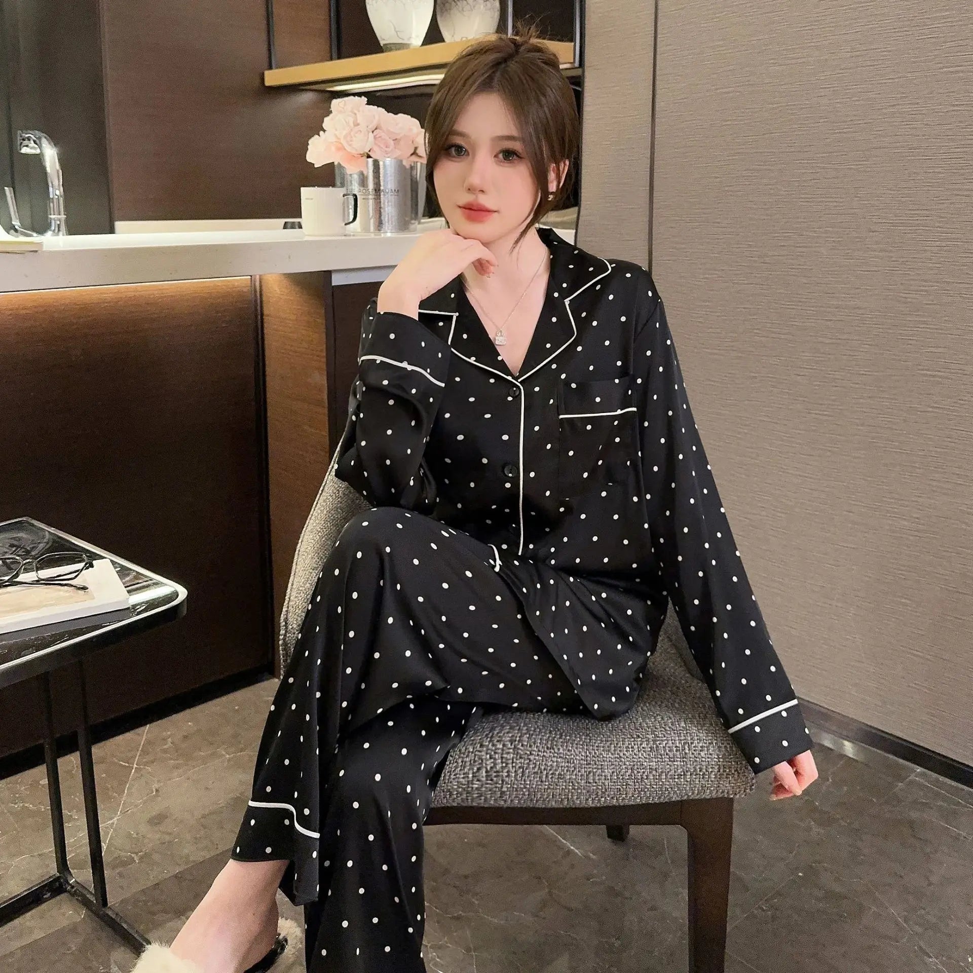 SamweStart 2024 high-end polka dot cold silk pajamas