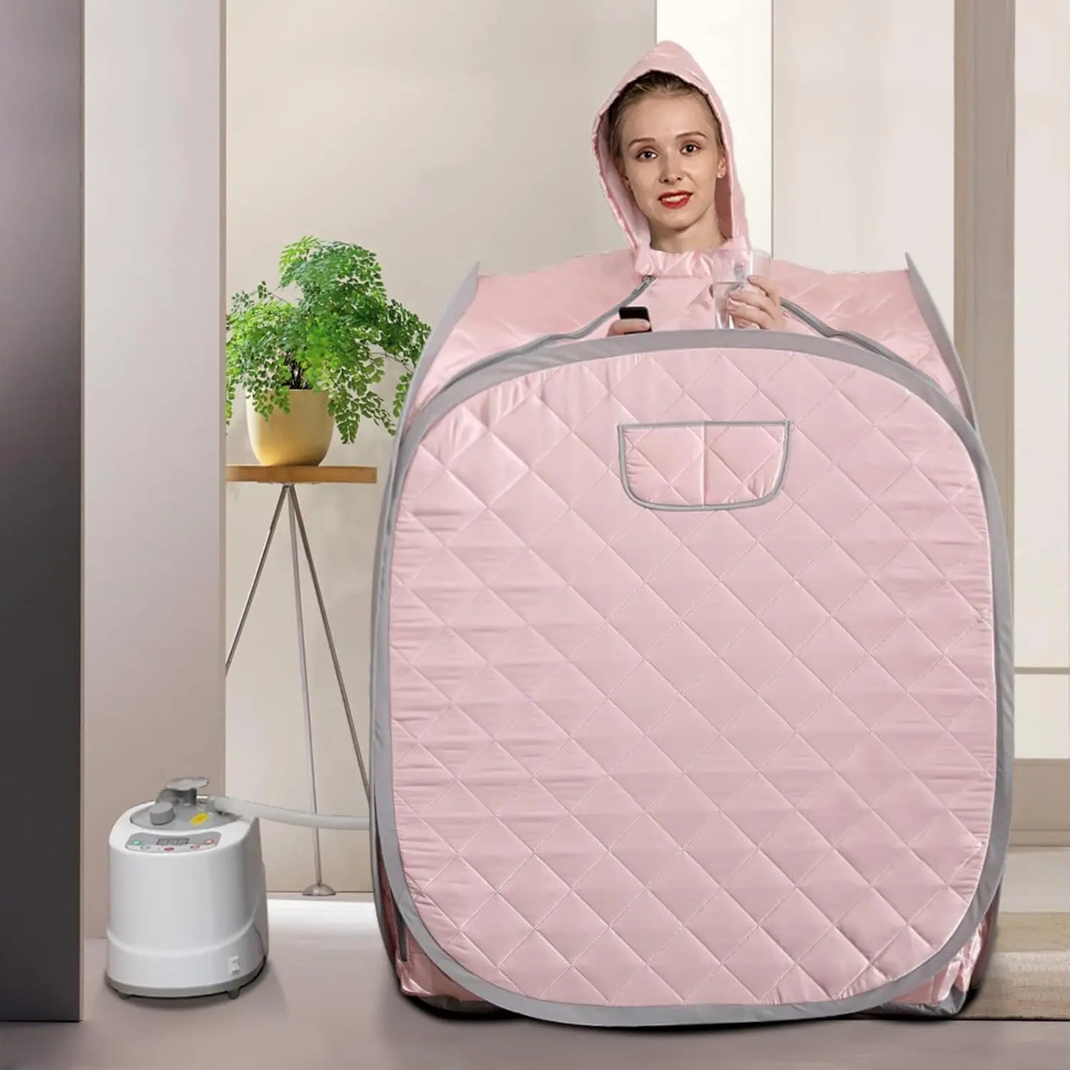 Smartmak Pink Full Body Portable Sauna Kit Includes 2L Steamer with Remote Control for Detox US Plug